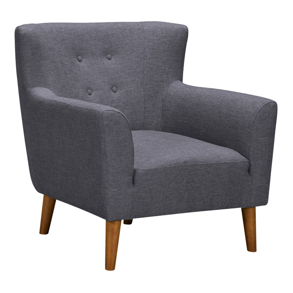 Armen Hyland Mid-Century Accent Chair In Champagne Wood Finish And Dark Grey Fabric LCHLCHGR
