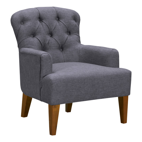 Armen Jewel Mid-Century Accent Chair In Champagne Wood Finish And Dark Grey Fabric LCJWCHGR