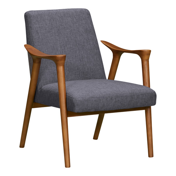 Armen Nathan Mid-Century Accent Chair In Champagne Ash Wood Finish And Dark Grey Fabric LCNTCHGR