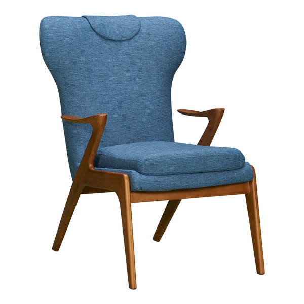 Armen Ryder Mid-Century Accent Chair In Champagne Ash Wood Finish And Blue Fabric LCRDCHBLUE