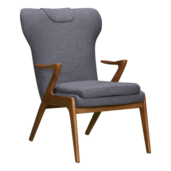 Armen Ryder Mid-Century Accent Chair In Champagne Ash Wood Finish And Dark Grey Fabric LCRDCHGR
