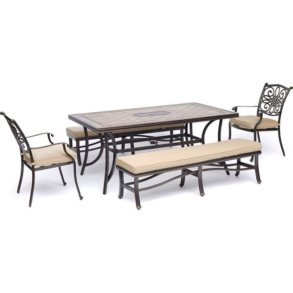 Monaco 5 Piece (2 Cush Dining Chairs, 2 Backless Cush Benches, 40X68"Tile Tbl)