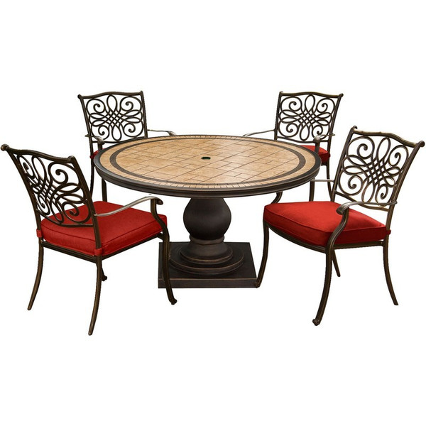 Monaco 5 Piece Dining Set ( 4 Cush Dining Chairs, 51" Round Tile Top Table) MONDN5PC-RED