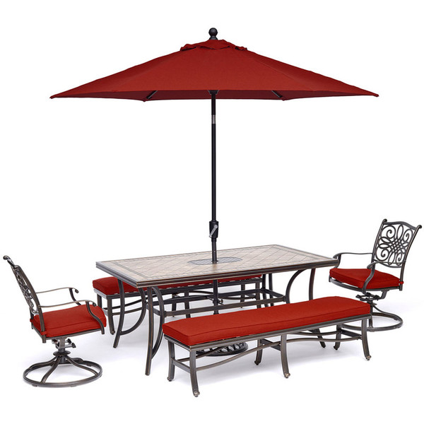 Hanover Monaco 5-Piece Patio Dining Set in Red MONDN5PSW2BN-R-SU