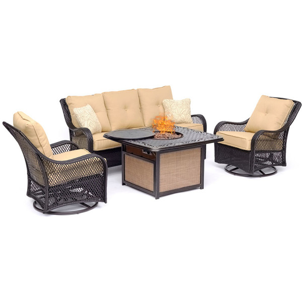 Hanover Orleans 4-Piece Woven Lounge Set ORL4PCCFPSW2-TAN