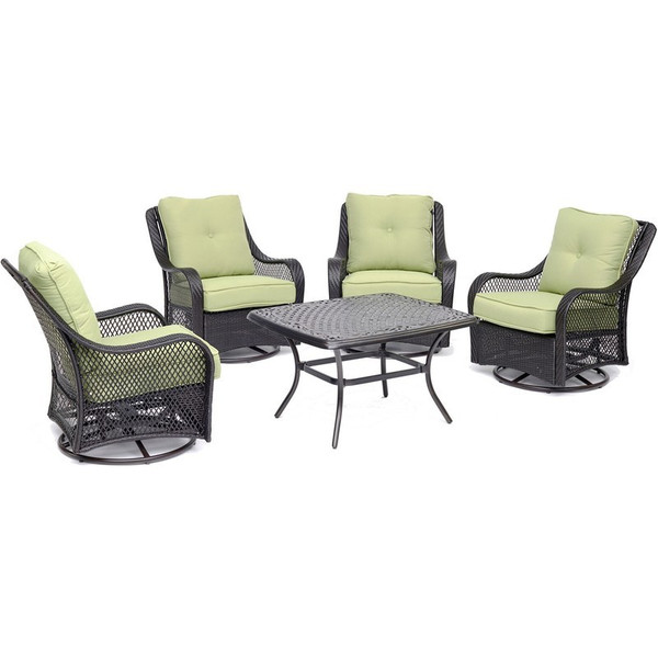 Orleans 5 Piece Outdoor Patio Set ( 4 Swivel Gliders, Cast Top Coffee Table) ORL5PCCTSW4-GRN