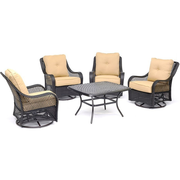 Orleans 5 Piece Outdoor Patio Set ( 4 Swivel Gliders, Cast Top Coffee Table) ORL5PCCTSW4-TAN