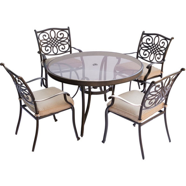Traditions 5 Pieces Dining Set: 4 Chairs & 48" Glass Table TRADDN5PCG