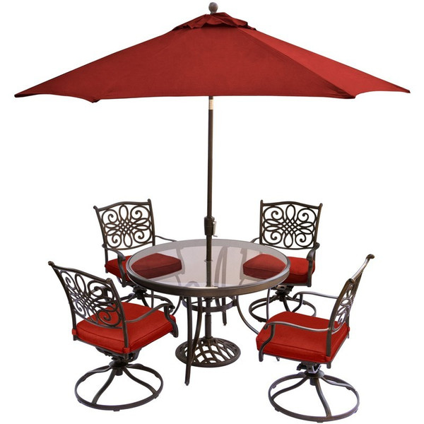 Traditions 5 Piece (4 Swivel Rockers, 48" Round Glass Top Table, Umb, Base)