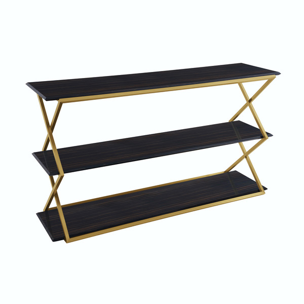 Armen Living Westlake 3-Tier Dark Brown Console Table With Brushed Gold Legs LCWLCNBRGLD