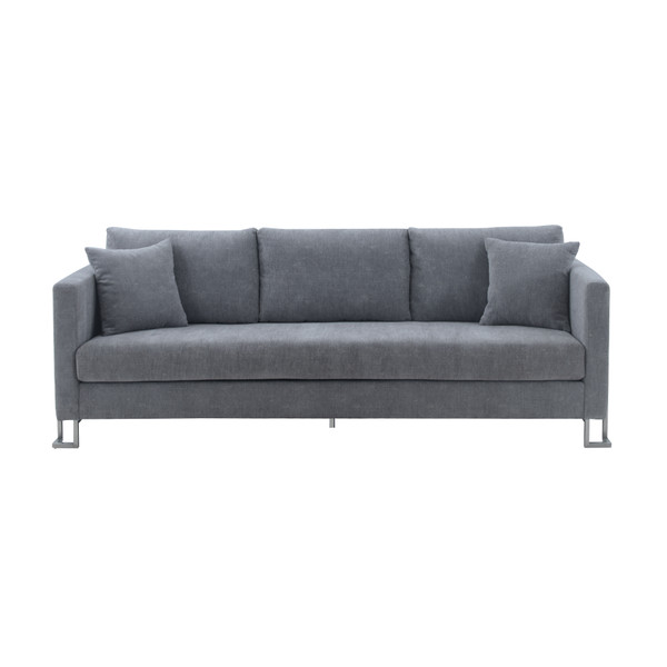 Armen Living Heritage Gray Fabric Upholstered Sofa With Brushed Stainless Steel Legs LCHT3GREY