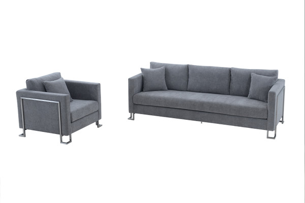 Armen Living Heritage 2 Piece Gray Fabric Upholstered Sofa & Chair Set SETHTGREY2PC