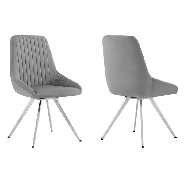 Armen Living Skye Swivel Gray Velvet And Brushed Stainless Steel Dining Room Chairs - Set Of 2 LCSKSIGR