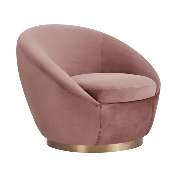 Armen Living Yves Blush Velvet Swivel Accent Chair With Gold Base LCYVCHBLUSH