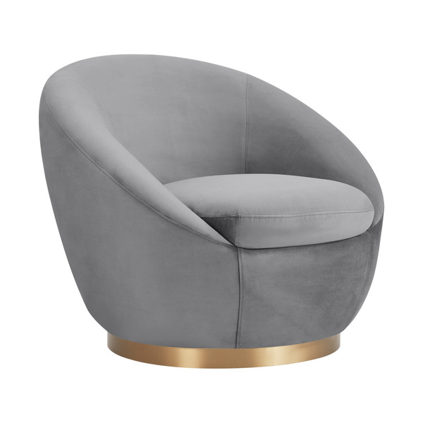 Armen Living Yves Gray Velvet Swivel Accent Chair With Gold Base LCYVCHGREY