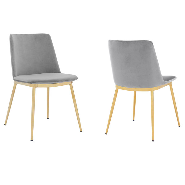 Armen Living Messina Modern Gray Velvet And Gold Metal Leg Dining Room Chairs - Set Of 2 LCMSSIGLGRY