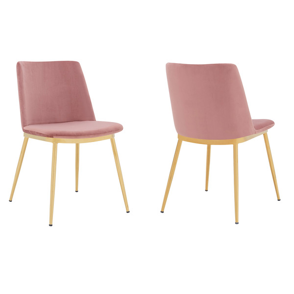 Armen Living Messina Modern Pink Velvet And Gold Metal Leg Dining Room Chairs - Set Of 2 LCMSSIGLPNK