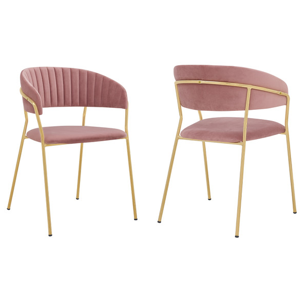 Armen Living Nara Modern Pink Velvet And Gold Metal Leg Dining Room Chairs - Set Of 2 LCNRSIGLPNK