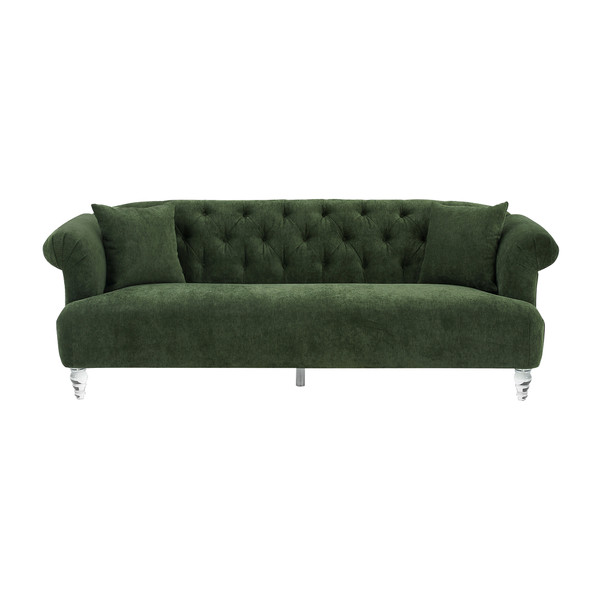 Armen Living Elegance Contemporary Sofa In Green Velvet With Acrylic Legs LCEG3GREEN