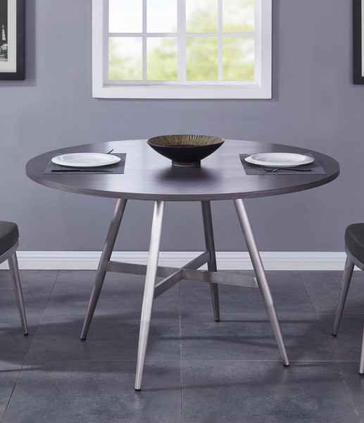 Armen Living Soleil Contemporary Dining Table In Brushed Stainless Steel And Gray Walnut Top LCSLDIBSGR