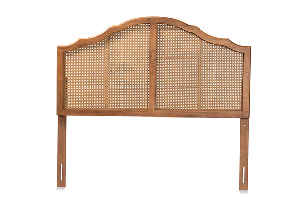 Iris Vintage Classic And Traditional Ash Walnut Finished Wood And Synthetic Rattan King Size Arched Headboard By Baxton Studio MG9741-Ash Walnut Rattan-HB-King