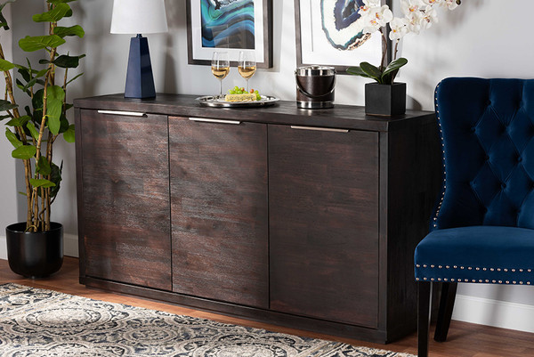 Titus Modern And Contemporary Dark Brown Finished Wood 3-Door Dining Room Sideboard Buffet By Baxton Studio Titus-Mocha-Sideboard