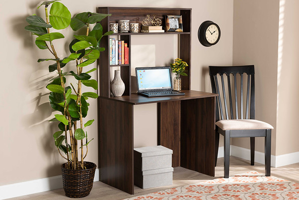 Arlo Modern And Contemporary Walnut Brown Finished Wood Computer Desk By Baxton Studio SESD8013WI-Columbia-Desk