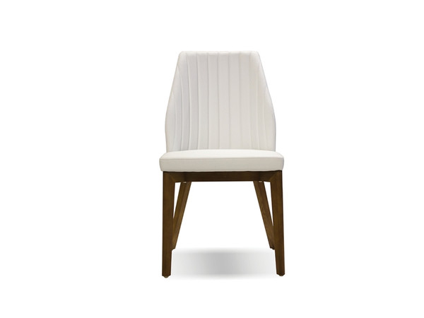 Dining Chair Totem White Leatherette, Walnut Legs DCHTOTEWHIT By Mobital