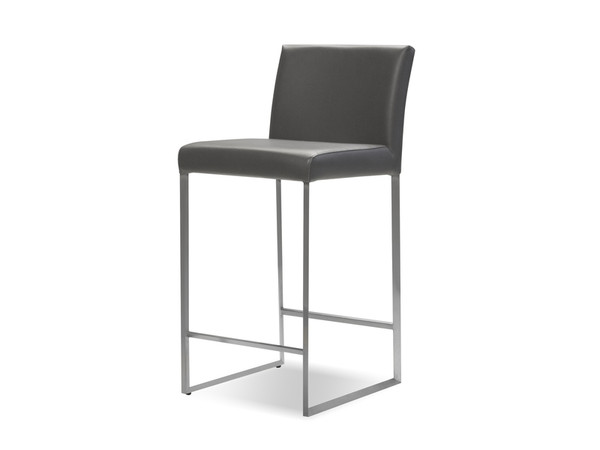 Counter Stool Tate Smoke Leather, Brushed Stainless Steel DCSTATESMOKLE By Mobital