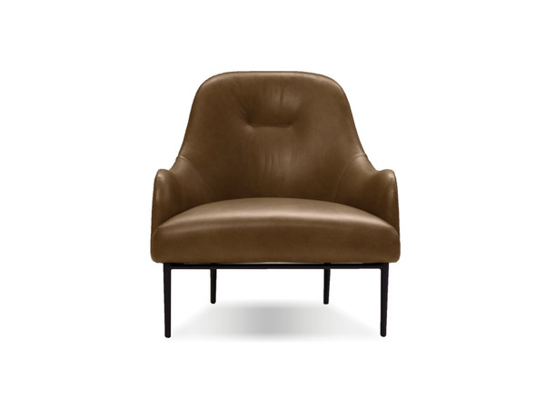 Lounge Chair Swoon Brown Leather, Black Powder Coated Legs LCHSWOOBRLEPCBLA By Mobital
