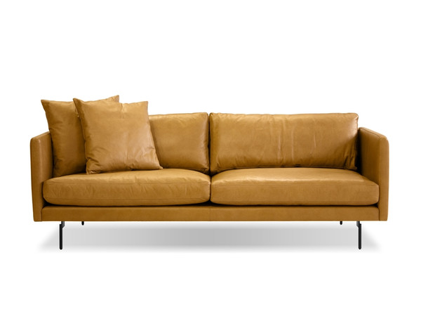 Sofa Tux Tan Leather, Black Powder Coated Legs SOFTUX9TAN By Mobital