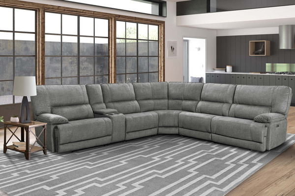 MMAR-PACKA(H)-TIT Marathon - Titanium 6 Piece Modular Power Reclining Sectional With Power Headrests And Entertainment Console By Parker House