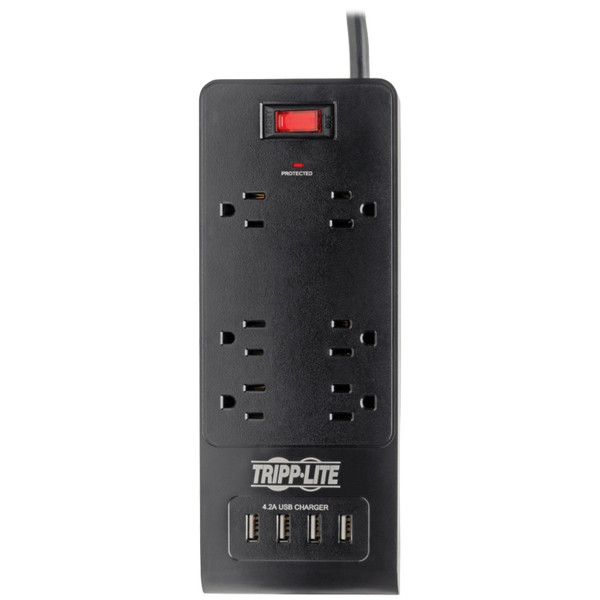 Protect It! 6-Outlet Surge Protector With 4 Usb Ports, 6Ft Cord TRPTLP664USBB