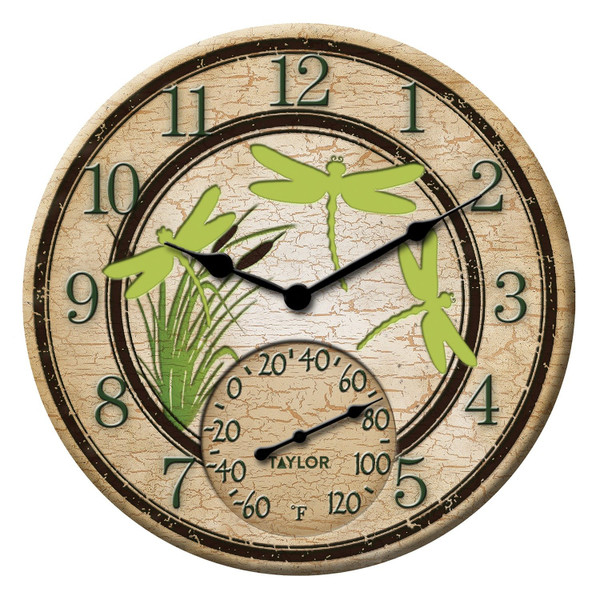 12-Inch Dragonflies Clock With Thermometer