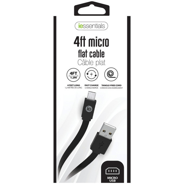 Charge & Sync Flat Micro Usb To Usb-A Cable, 4Ft (Black)