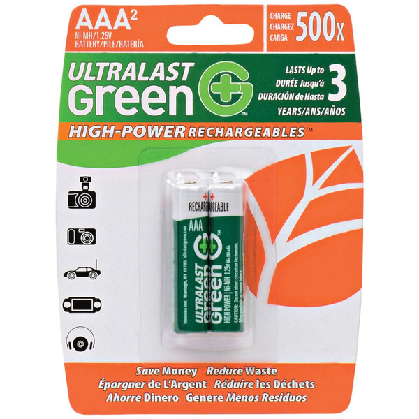 Green High-Power Rechargeables Aaa Nimh Batteries, 2 Pk