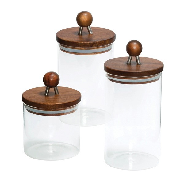 3-Piece Acacia-Top Glass Kitchen Canister Set HCDKCH08571 By Petra