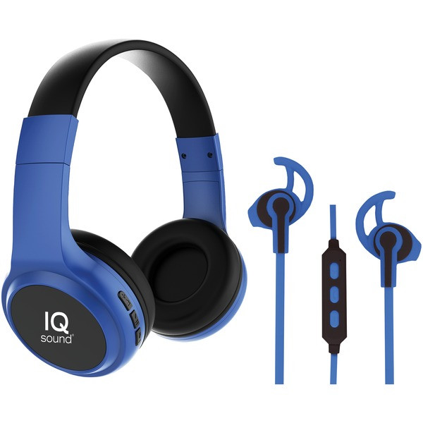 2-In-1 Bluetooth(R) Headphones/Earbuds With Microphone Combo (Blue) SSCIQ260BTBLU By Petra