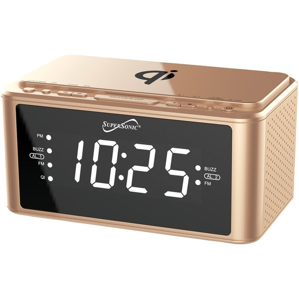 Clock Radio With Qi(R) Wireless Charging Station (Gold) SSCSC6030QIGD By Petra
