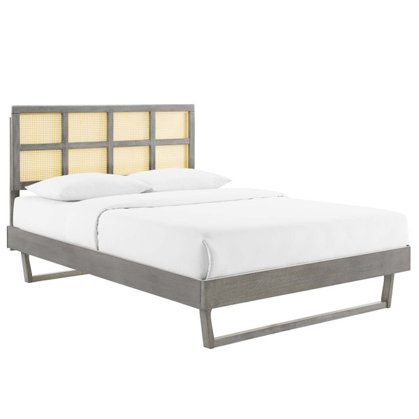 Modway Sidney Cane And Wood Queen Platform Bed With Angular Legs MOD-6369-GRY