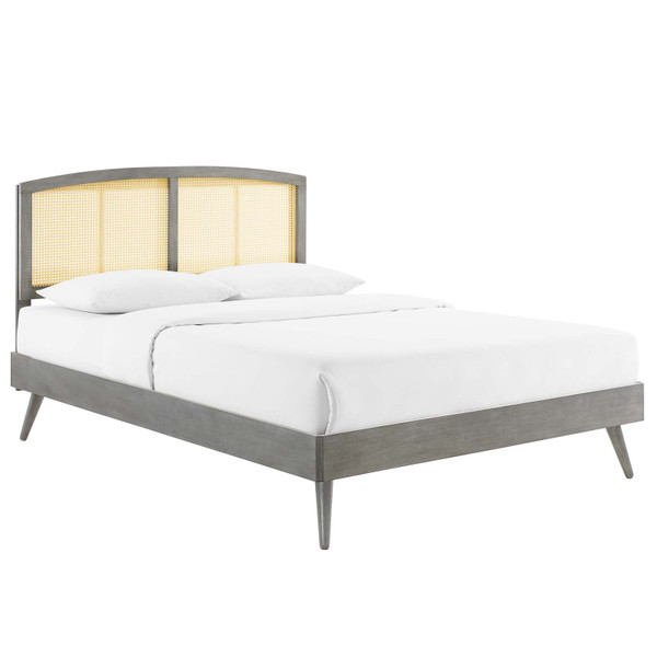 Modway Sierra Cane And Wood Queen Platform Bed With Splayed Legs MOD-6376-GRY