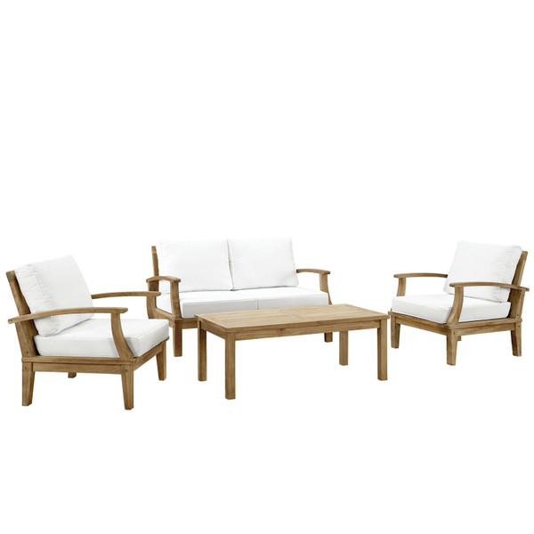 Modway Marina 4-Piece Outdoor Patio Teak Sofa Set - Natural/White EEI-1469