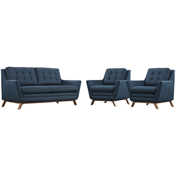 Modway Beguile 3 Piece Fabric Sofa And Armchair Set - Azure EEI-2141-AZU-SET