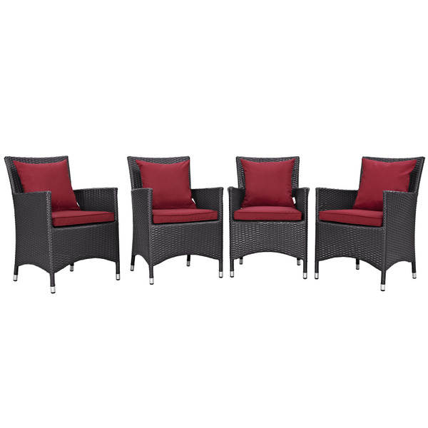 Modway Convene 4 Piece Outdoor Patio Dining Chairs EEI-2190-EXP-RED-SET