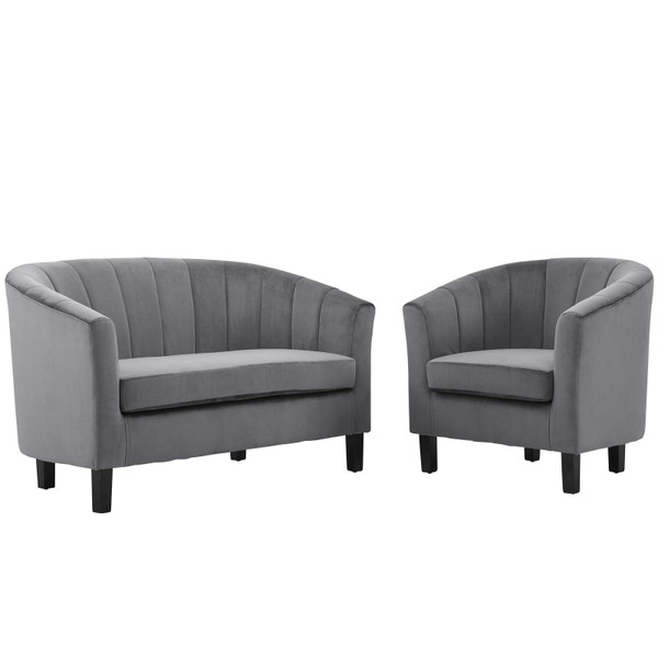 Modway Prospect Channel Tufted Performance Velvet Loveseat And Armchair Set EEI-4146-GRY-SET