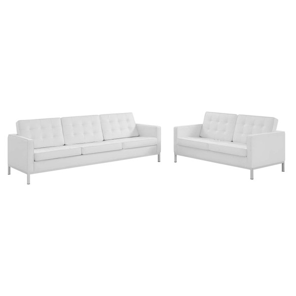 Modway Loft Tufted Upholstered Faux Leather Sofa And Loveseat Set EEI-4106-SLV-WHI-SET