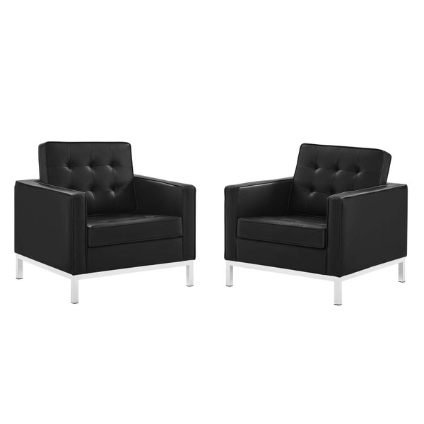 Modway Loft Tufted Upholstered Faux Leather Armchair Set Of 2 EEI-4101-SLV-BLK