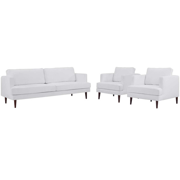 Modway Agile 3 Piece Upholstered Fabric Living Room Set EEI-4081-WHI-SET