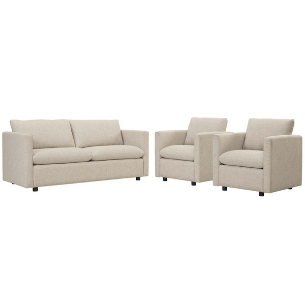 Modway Activate 3 Piece Upholstered Fabric Living Room Set EEI-4046-BEI-SET