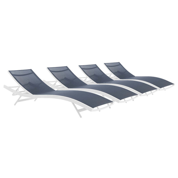 Modway Glimpse Outdoor Patio Mesh Chaise Lounge Set Of 4 EEI-4039-WHI-NAV